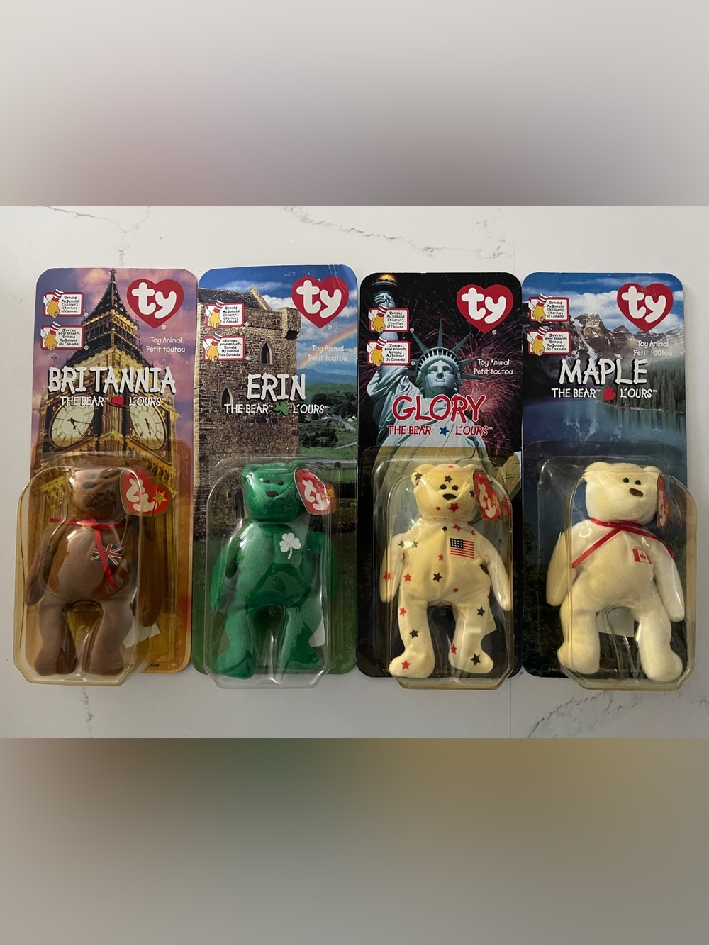 Ty McDonald’s Teenie Beanie Babies 1999 International Bears 4 Bear Set, Unopened